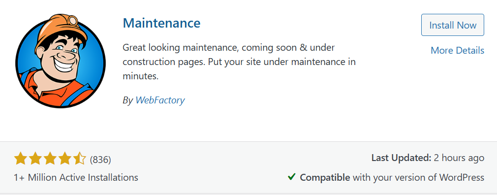 Install WP Maintenance Plugin