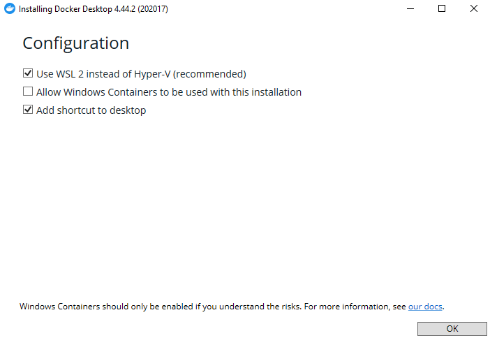 Docker Desktop installer to install Docker on Windows 10 and 11
