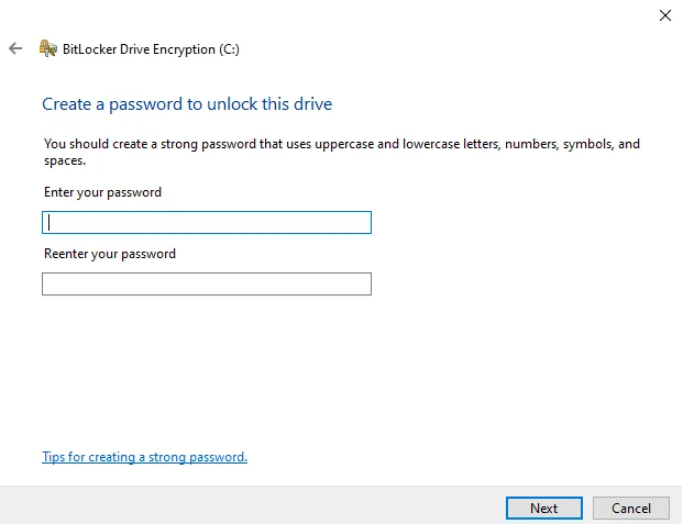 Creating a secure password for drive access
