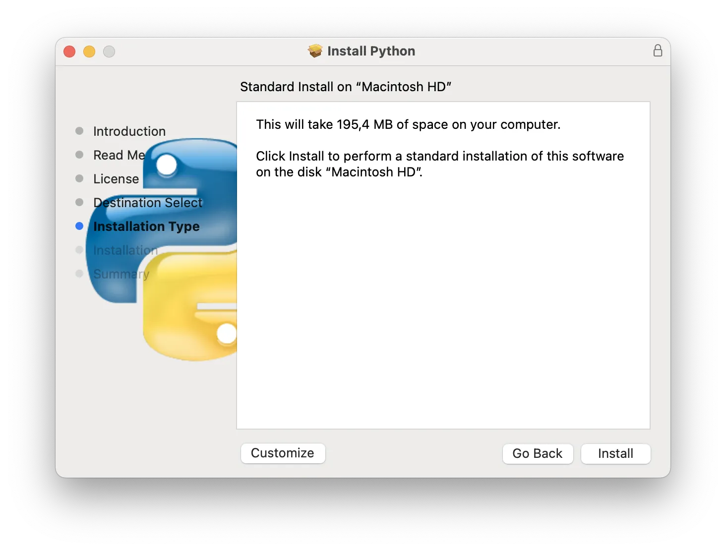 Install Python on macOS using the .pkg installer