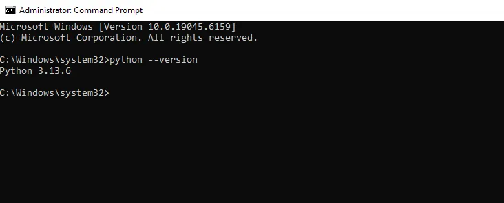 Verify Python installation on Windows using Command Prompt