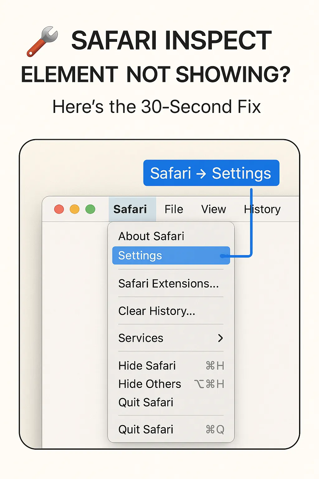 Safari Inspect Element not showing fix - Safari Settings