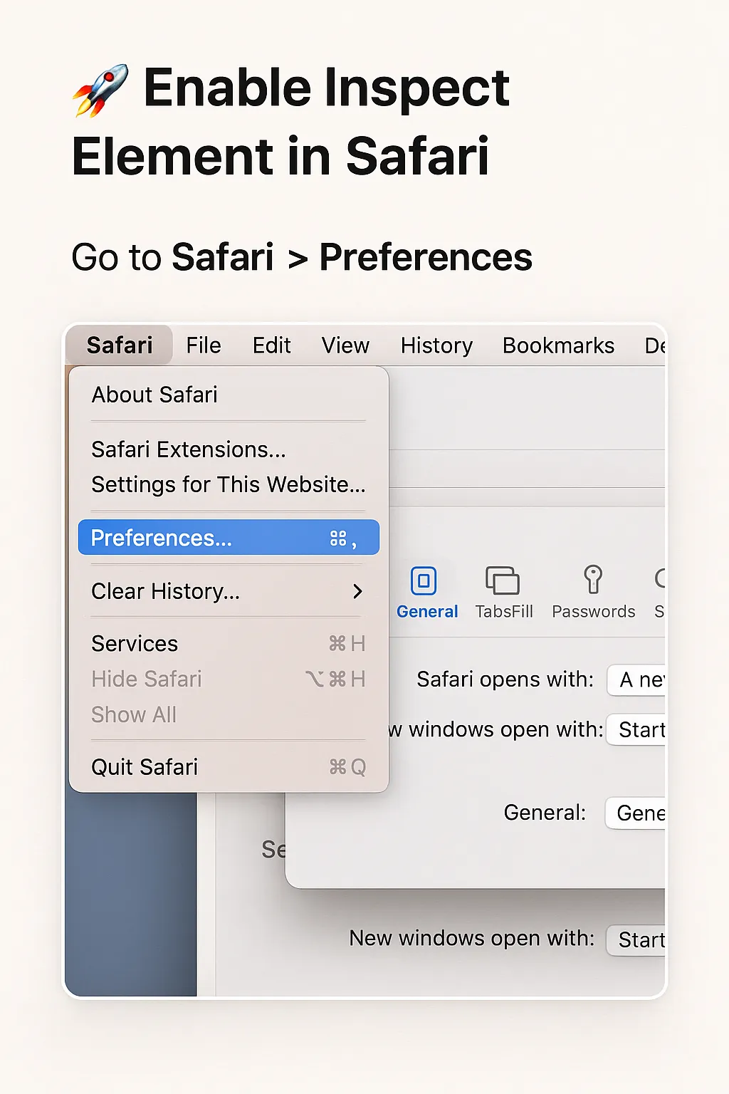 Safari Web Inspector missing - Preferences window
