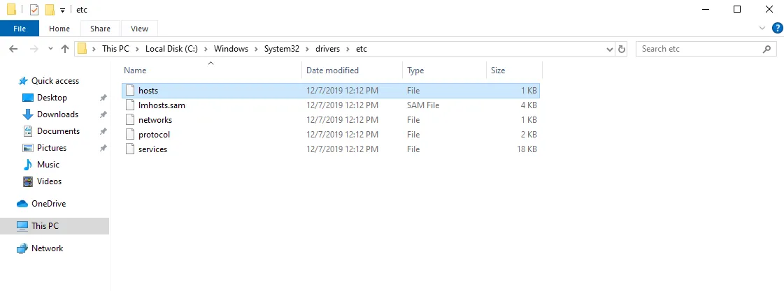 Windows hosts file location in System32 drivers etc folder
