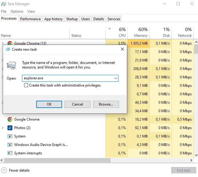 Run explorer.exe to fix Windows black screen after login