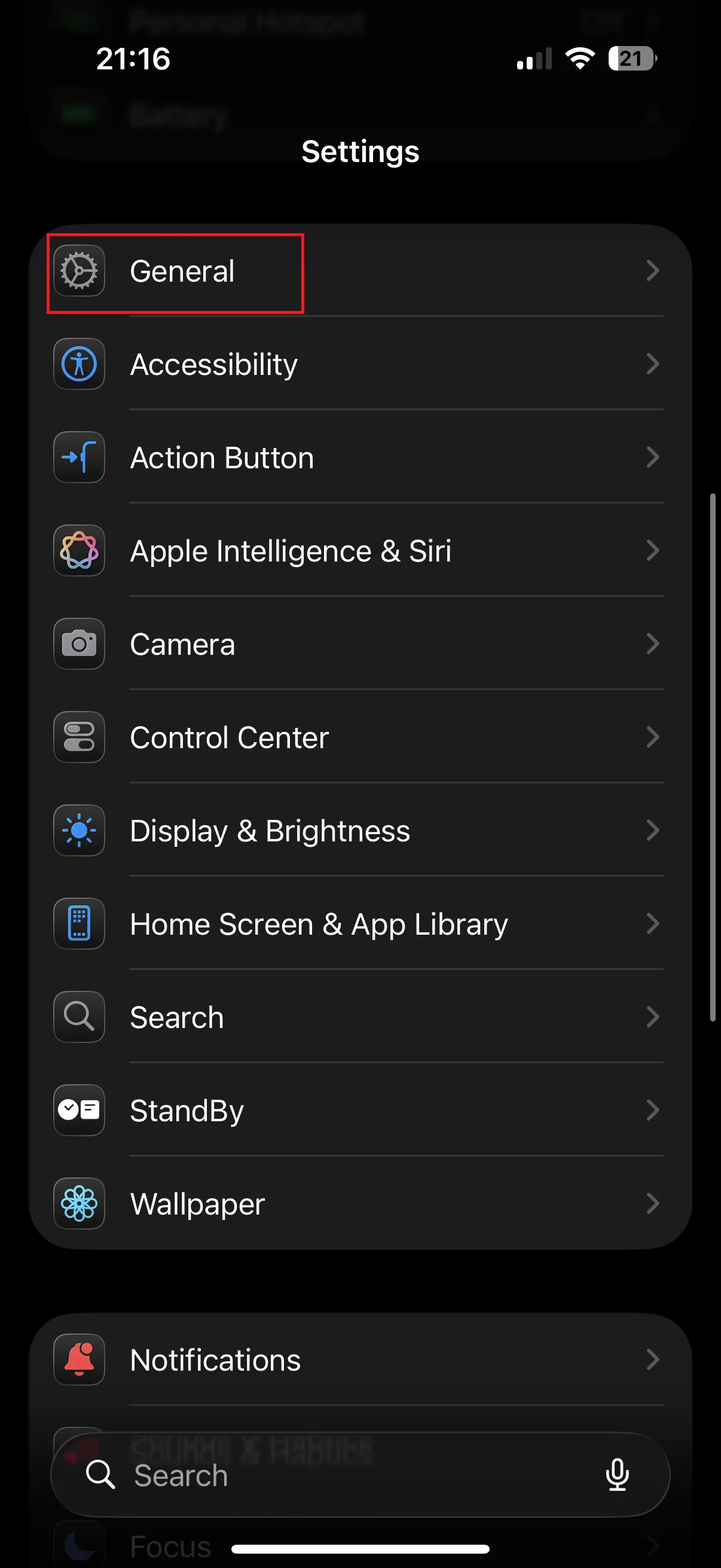 Apple Intelligence and Siri settings on iPhone