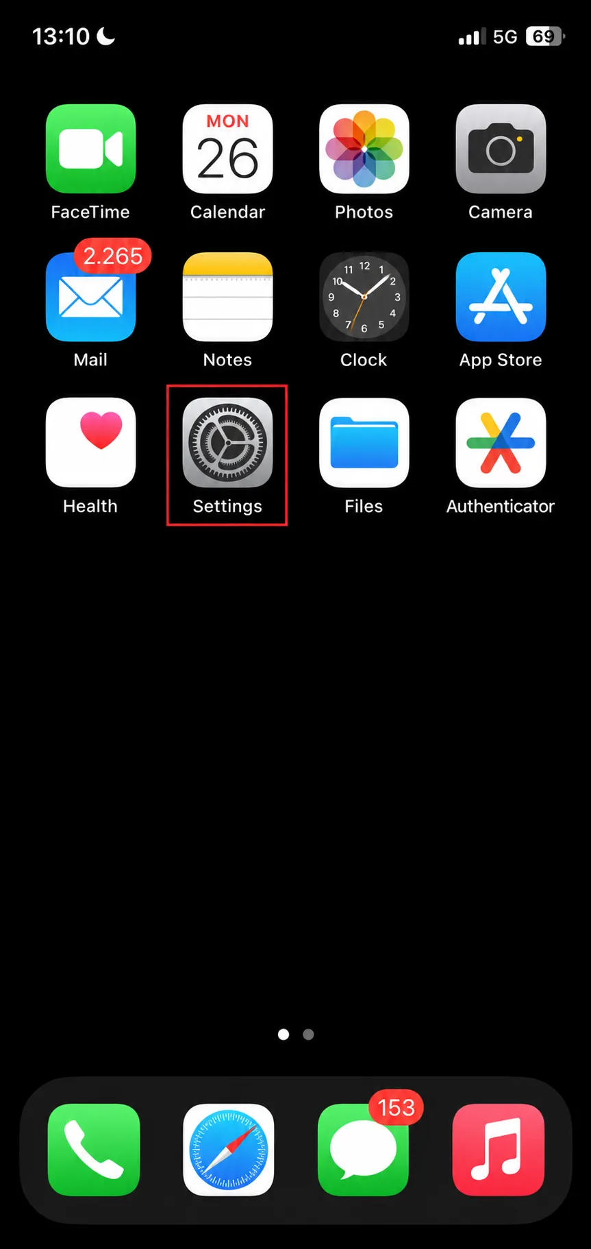Open Settings on iPhone