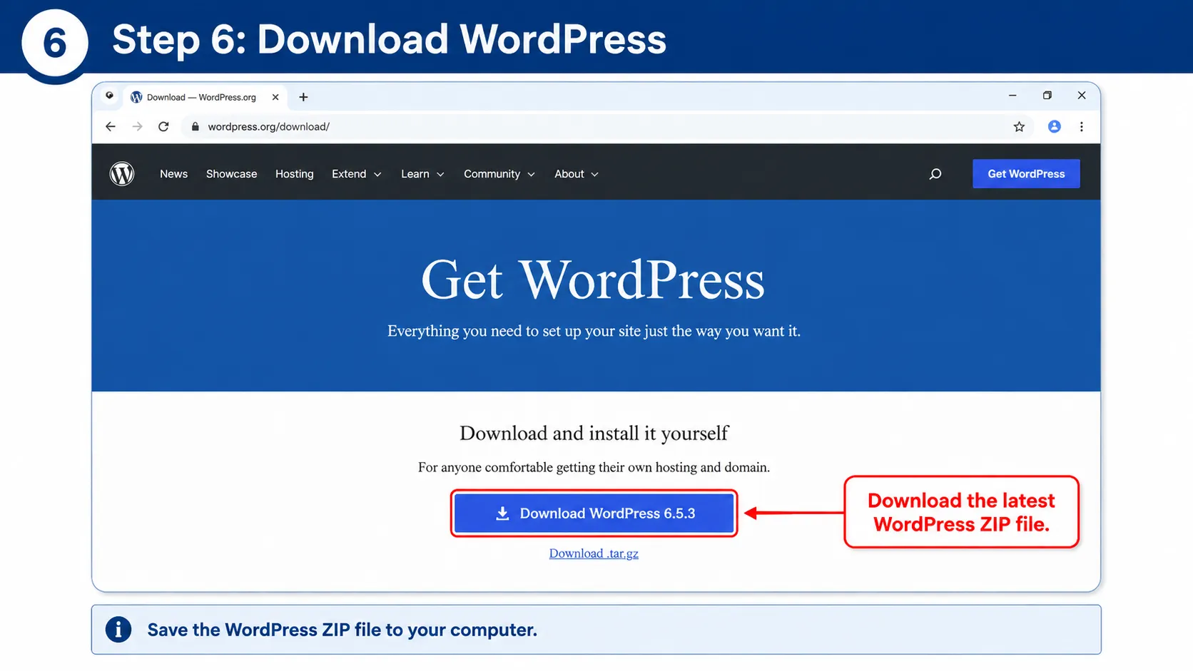 Step 6 download the latest WordPress ZIP package